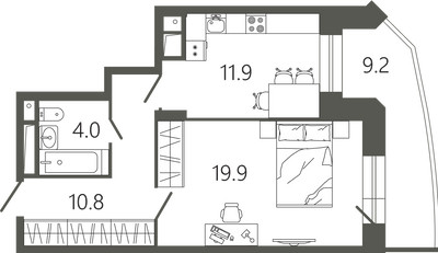 Планировка однокомнатной(квартира) площадью 49.4 квадратных метров в ЖК “ЖК Советская 18”
