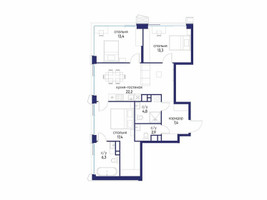 Планировка трехкомнатной(квартира) площадью 87.72 квадратных метров в “ЖК Остров”