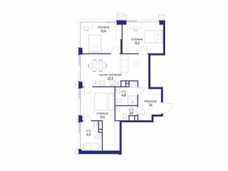 Планировка трехкомнатной(квартира) площадью 87.72 квадратных метров в ЖК “ЖК Остров”
