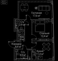 Планировка двухкомнатной(квартира) площадью 59.4 квадратных метров в “ЖК СЕЗАР БУДУЩЕЕ”