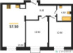 Планировка двухкомнатной(квартира) площадью 57.5 квадратных метров в “ЖК Резиденции Сколково”