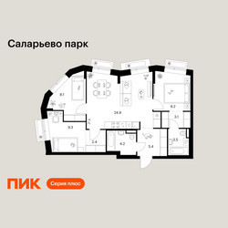Планировка трехкомнатной(квартира) площадью 70.1 квадратных метров в ЖК “ЖК Саларьево парк”