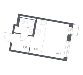 Планировка студии(квартира) площадью 22.82 квадратных метров в ЖК “ЖК Квартал Западный”