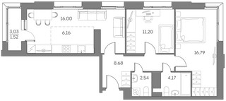 Планировка трехкомнатной(квартира) площадью 67.1 квадратных метров в “ЖК Аквилон Beside 2.0”