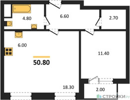 Планировка однокомнатной(квартира) площадью 50.8 квадратных метров в “Квартал Филатов луг”
