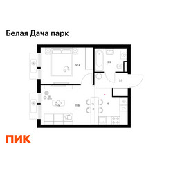 Планировка однокомнатной(квартира) площадью 36.1 квадратных метров в ЖК “ЖК Белая Дача парк”