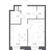 Планировка однокомнатной(апартаменты) площадью 40.77 квадратных метров в “ЖК Апарт-отель Тропарево парк”