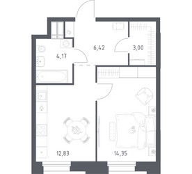 Планировка однокомнатной(апартаменты) площадью 40.77 квадратных метров в ЖК “ЖК Апарт-отель Тропарево парк”