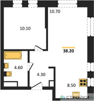 Планировка однокомнатной(квартира) площадью 38.2 квадратных метров в “ЖК Квартал на воде (Графика на воде)”