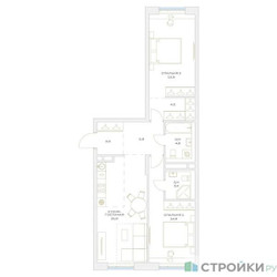 Планировка двухкомнатной(квартира) площадью 74.3 квадратных метров в ЖК “ЖК Детали”