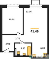 Планировка однокомнатной(квартира) площадью 41.46 квадратных метров в “ЖК Квартал Западный”