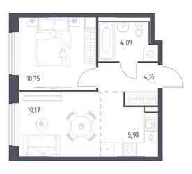 Планировка однокомнатной(квартира) площадью 35.15 квадратных метров в ЖК “ЖК Квартал Ивакино”