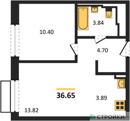 Планировка однокомнатной(квартира) площадью 36.65 квадратных метров в ЖК “ЖК Рублевский Квартал”