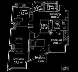 Планировка двухкомнатной(квартира) площадью 83.9 квадратных метров в ЖК “ЖК СЕЗАР БУДУЩЕЕ”