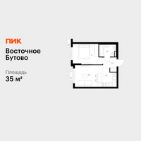 Планировка однокомнатной(квартира) площадью 35 квадратных метров в “ЖК Восточное Бутово”