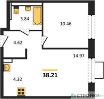 Планировка однокомнатной(квартира) площадью 38.21 квадратных метров в “ЖК Новое Видное”