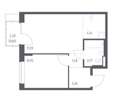 Планировка однокомнатной(квартира) площадью 41.46 квадратных метров в “ЖК Подольские кварталы”