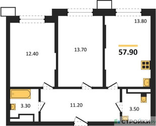Планировка двухкомнатной(квартира) площадью 57.9 квадратных метров в ЖК “ЖК Видный берег 2”