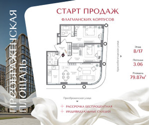 Планировка двухкомнатной(квартира) площадью 79.87 квадратных метров в ЖК “ЖК Преображенская Площадь”
