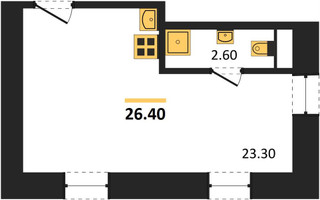 Планировка студии(квартира) площадью 26 квадратных метров в “ЖК Лофт Центросоюзный 13с2”