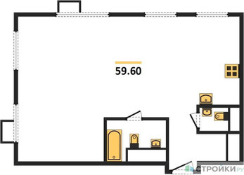 Планировка двухкомнатной(квартира) площадью 59.5 квадратных метров в ЖК “ЖК Сиреневый парк”