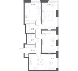 Планировка трехкомнатной(квартира) площадью 72.11 квадратных метров в ЖК “ЖК Квартал Строгино”