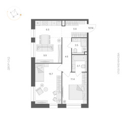 Планировка двухкомнатной(апартаменты) площадью 61.2 квадратных метров в ЖК “ЖК ARTEL (Артель)”