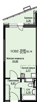 Планировка студии(квартира) площадью 32.6 квадратных метров в “ЖК Соболевка”