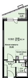 Планировка студии(квартира) площадью 32.6 квадратных метров в ЖК “ЖК Соболевка”