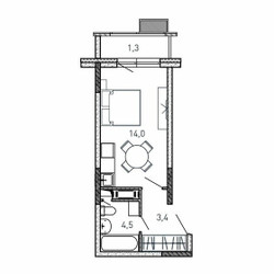 Планировка студии(квартира) площадью 23.2 квадратных метров в ЖК “ЖК Квартал Светлый”