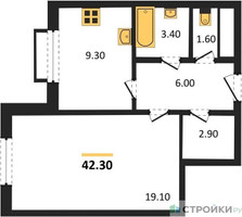 Планировка однокомнатной(квартира) площадью 42.3 квадратных метров в “ЖК Римский”