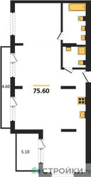 Планировка двухкомнатной(квартира) площадью 75.6 квадратных метров в ЖК “ЖК Первый квартал”