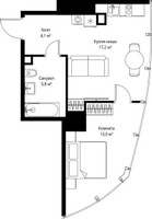 Планировка однокомнатной(квартира) площадью 40.1 квадратных метров в “ЖК ОНЕ”
