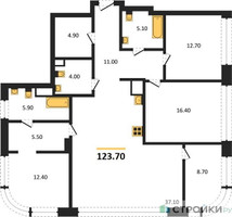 Планировка 4+ комнатной(квартира) площадью 123.7 квадратных метров в “ЖК Остров”