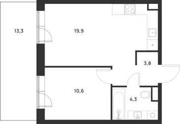 Планировка однокомнатной(квартира) площадью 42.6 квадратных метров в ЖК “ЖК Форевиль”