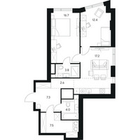 Планировка двухкомнатной(квартира) площадью 71.5 квадратных метров в “ЖК Нексус от Аквилон”