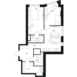 Планировка двухкомнатной(квартира) площадью 71.5 квадратных метров в ЖК “ЖК Нексус от Аквилон”