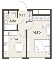 Планировка однокомнатной(квартира) площадью 34.89 квадратных метров в “ЖК Одинград”
