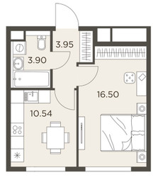 Планировка однокомнатной(квартира) площадью 34.89 квадратных метров в ЖК “ЖК Одинград”