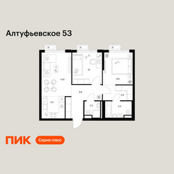 Планировка двухкомнатной(квартира) площадью 59.6 квадратных метров в ЖК “ЖК Алтуфьевское 53”