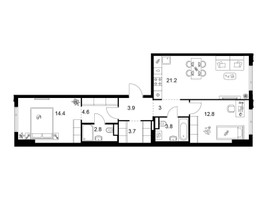 Планировка двухкомнатной(квартира) площадью 70.2 квадратных метров в “ЖК Саларьево парк”