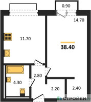 Планировка однокомнатной(квартира) площадью 38.4 квадратных метров в “ЖК Равновесие”