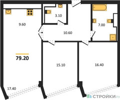 Планировка двухкомнатной(квартира) площадью 79.2 квадратных метров в “ЖК High Life (Хай Лайф)”
