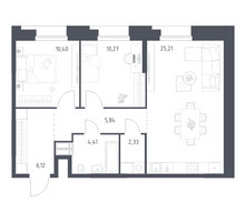 Планировка двухкомнатной(апартаменты) площадью 64.58 квадратных метров в “ЖК Апарт-отель Тропарево парк”
