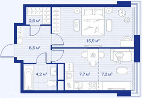 Планировка двухкомнатной(квартира) площадью 44.1 квадратных метров в “ЖК Аристов берег”