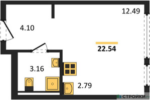 Планировка студии(квартира) площадью 22.54 квадратных метров в “ЖК Остафьево”