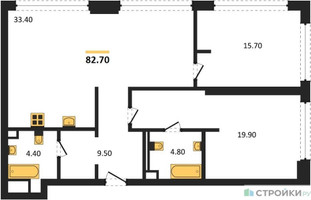 Планировка двухкомнатной(квартира) площадью 82.7 квадратных метров в “ЖК СТОУН Грэйн”