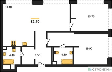 Планировка двухкомнатной(квартира) площадью 82.7 квадратных метров в ЖК “ЖК СТОУН Грэйн”