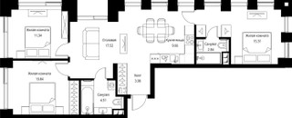 Планировка трехкомнатной(квартира) площадью 79.4 квадратных метров в “ЖК Сити Бэй”