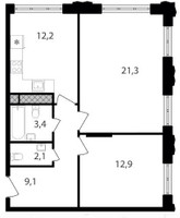 Планировка двухкомнатной(квартира) площадью 61 квадратных метров в “ЖК Варшавские ворота”